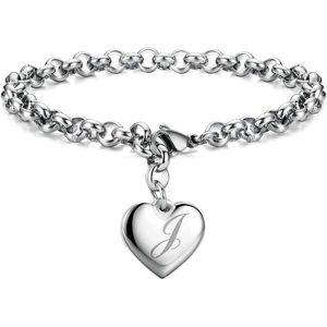 ❤️Letter J Silver Heart Initial Charm Bracelet